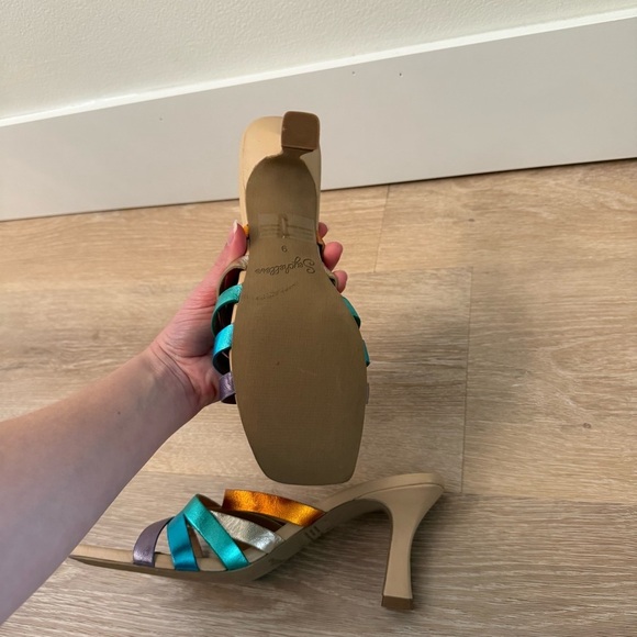 Seychelles Big Dream Rainbow Metallic Leather Heels Sz 9 Summer Bright Beachy - Picture 9 of 9